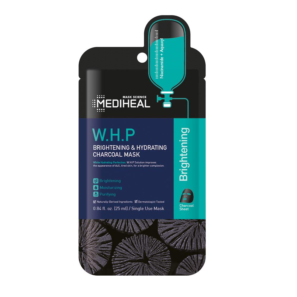 MEDIHEAL Official [Korea's No 1 Sheet Mask] - W.H.P Brightening & Hydrating Charcoal Mask (5 Masks) 5EA